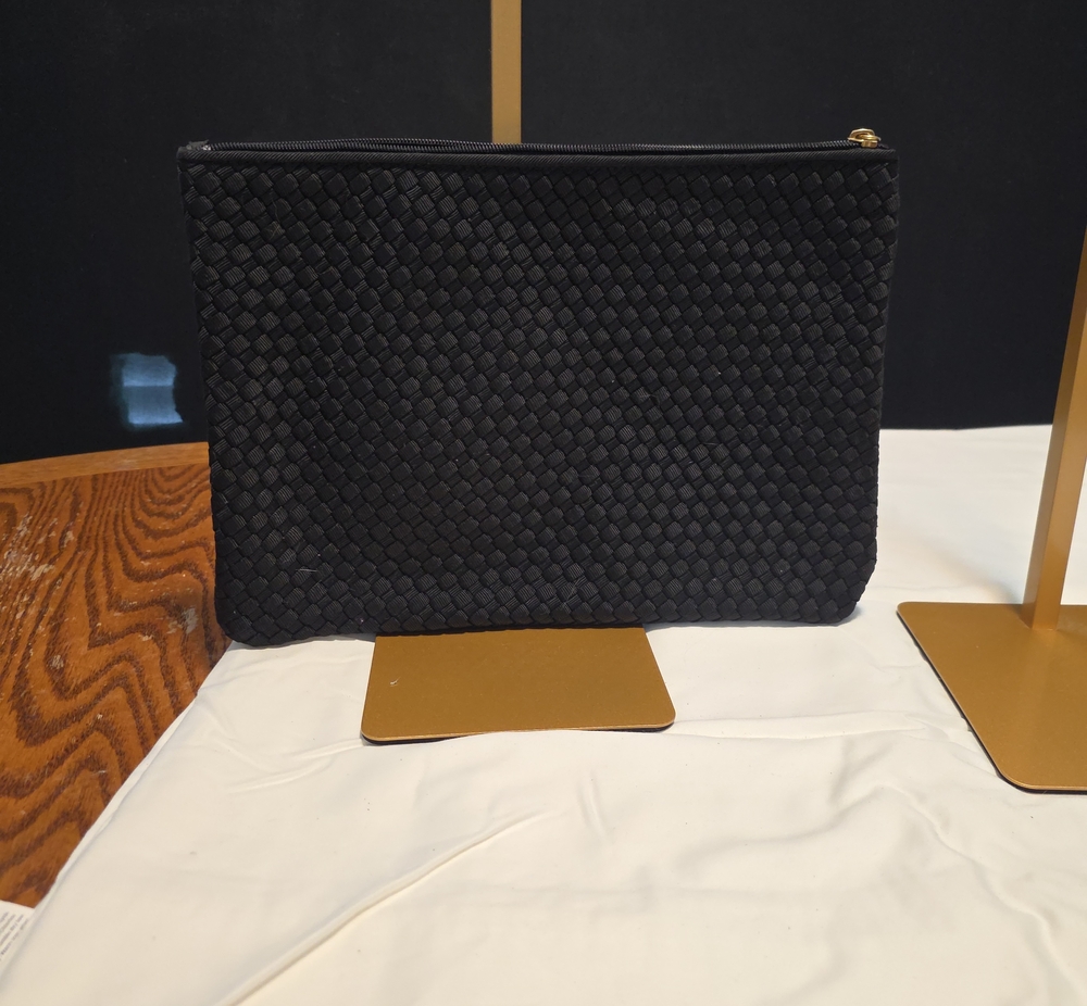 Sharif Black Woven Cosmetic Pouch with Gold Zip Accent